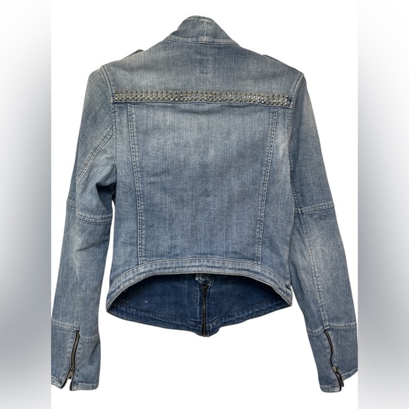 Guess Light Wash Studded Moto Denim Jacket - Picture 2 of 8